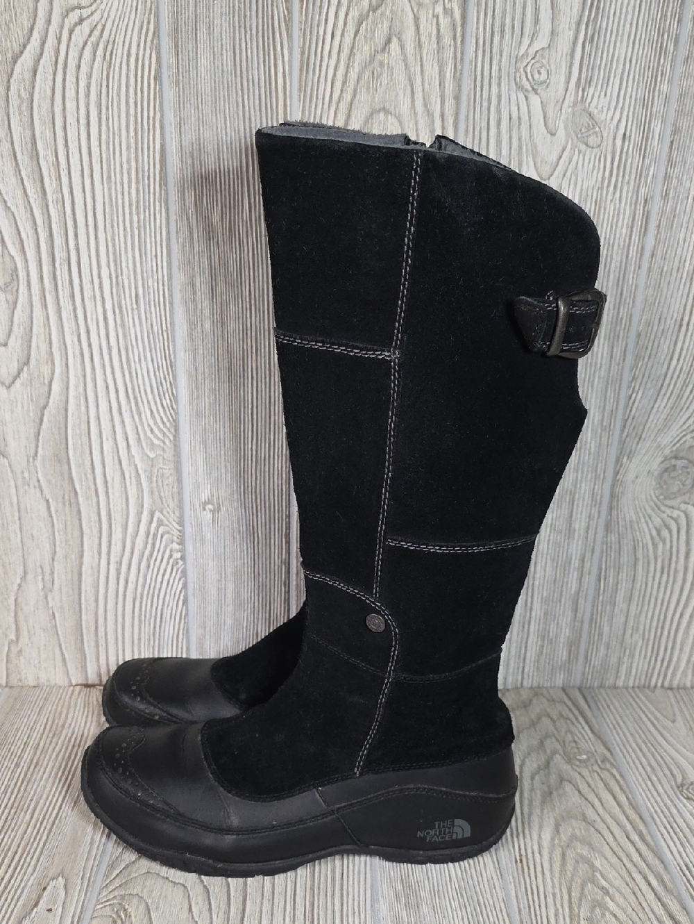 The North Face Anna Purna Tall Black Suede Leather Boots Womens Size 8.5 - Picture 5 of 16